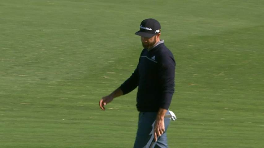 Dustin Johnson sinks a birdie on No. 16 at Farmers