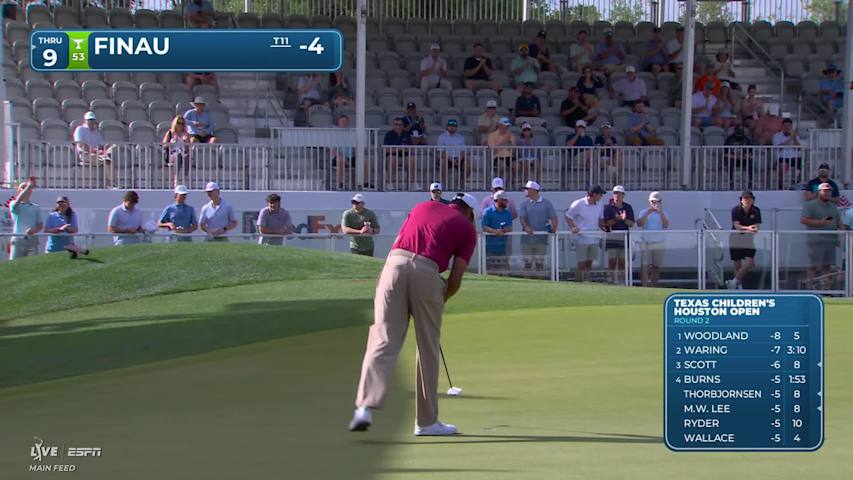 Tony Finau sinks 23-foot birdie putt on No. 18 at Texas Children's