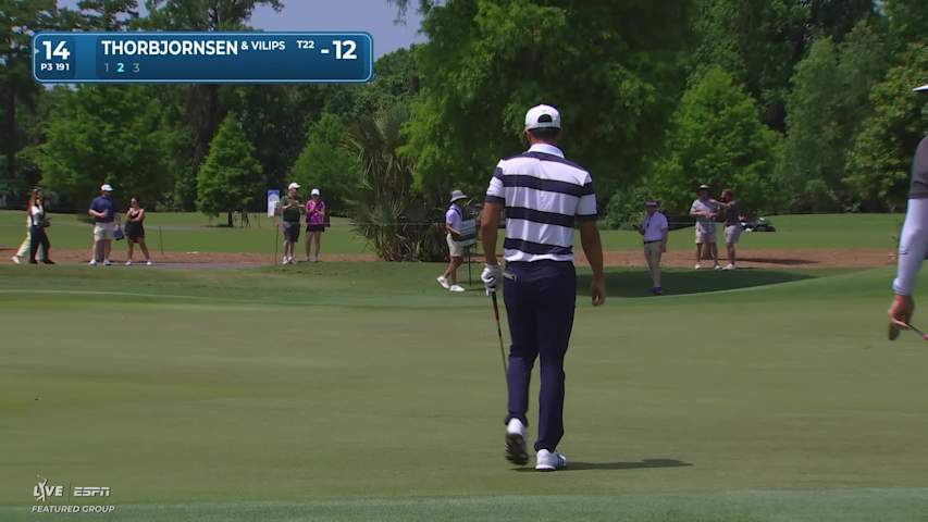 Michael Thorbjornsen/Karl Vilips holes out for birdie from 27-feet on No. 14 at Zurich Classic