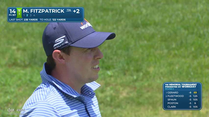 Matt Fitzpatrick holes 64-foot shot from fairway for birdie on No. 14 at the Memorial
