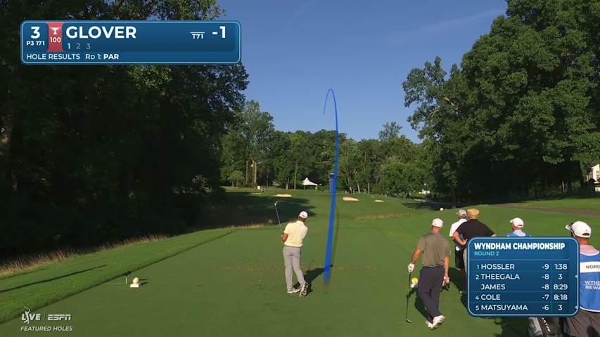 Lucas Glover hits tee shot to 5 feet, sets up birdie on No. 3 at Wyndham