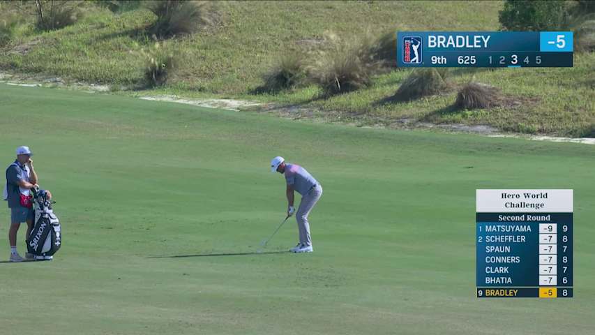Keegan Bradley hits 174-yard approach to 4 feet, sets up birdie on No. 9 at Hero World Challenge