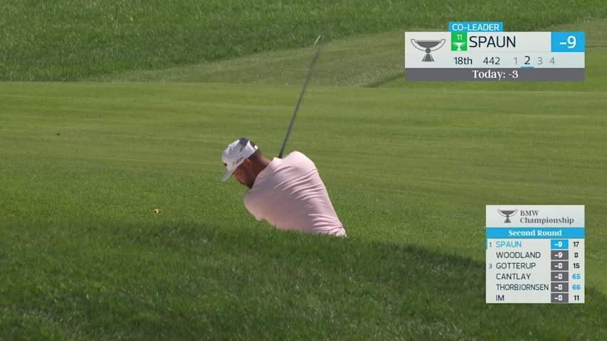 J.J. Spaun gets up-and-down from 131 yards for birdie on No. 18 at BMW Championship