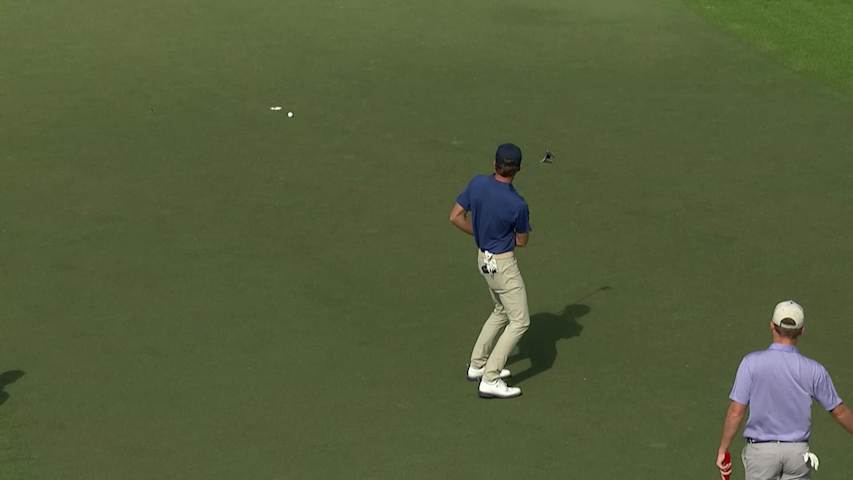 Luke Leonard rolls in birdie putt at PNC Championship pro-am