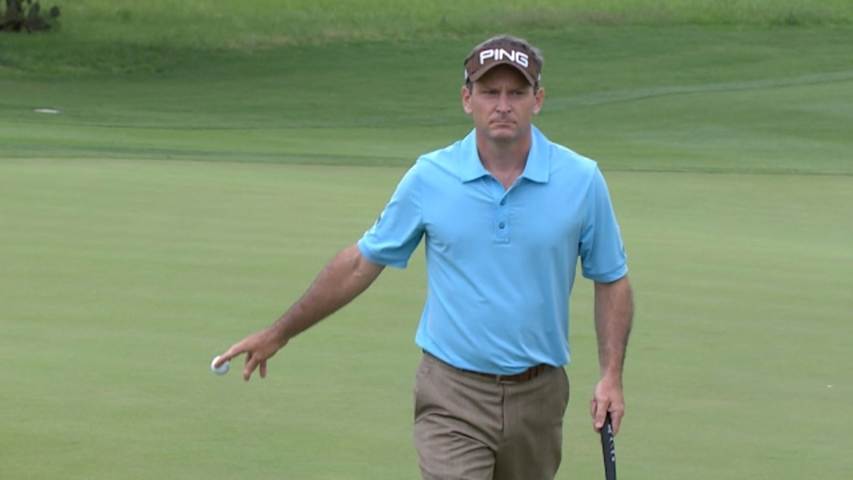 Mark Wilson holes his 29-foot putt from the fringe at Valero