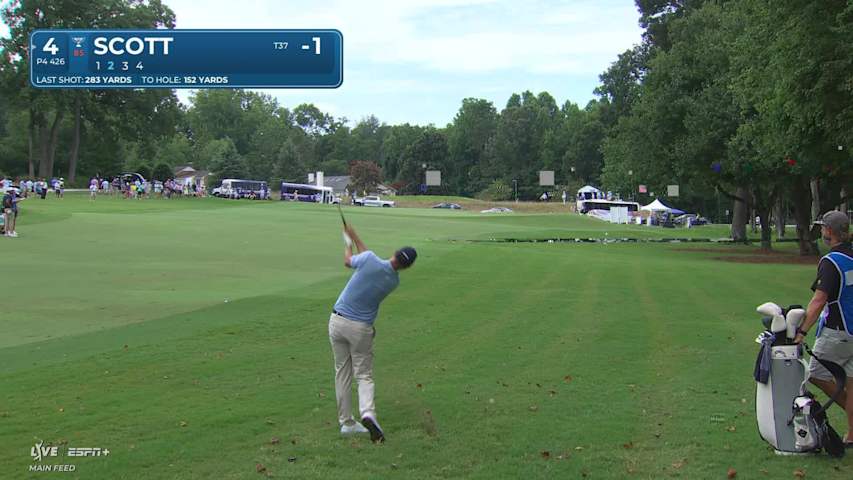 Adam Scott's approach from the rough leads to birdie at Wyndham