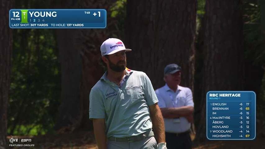 Cameron Young holes out for birdie from 24-feet on No. 12 at RBC Heritage
