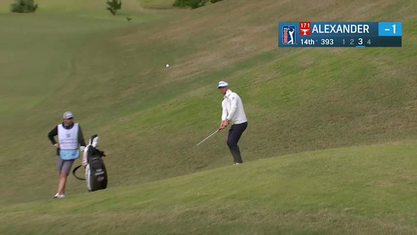 Tyson Alexander holes chip shot for birdie from rough at Butterfield Bermuda