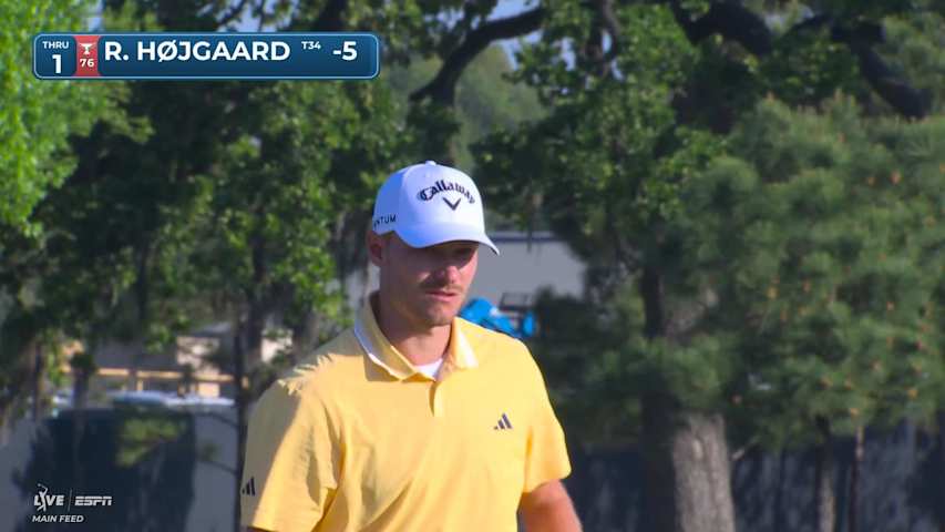 Rasmus Højgaard pours in 36-foot birdie putt on No. 1 at Texas Children's