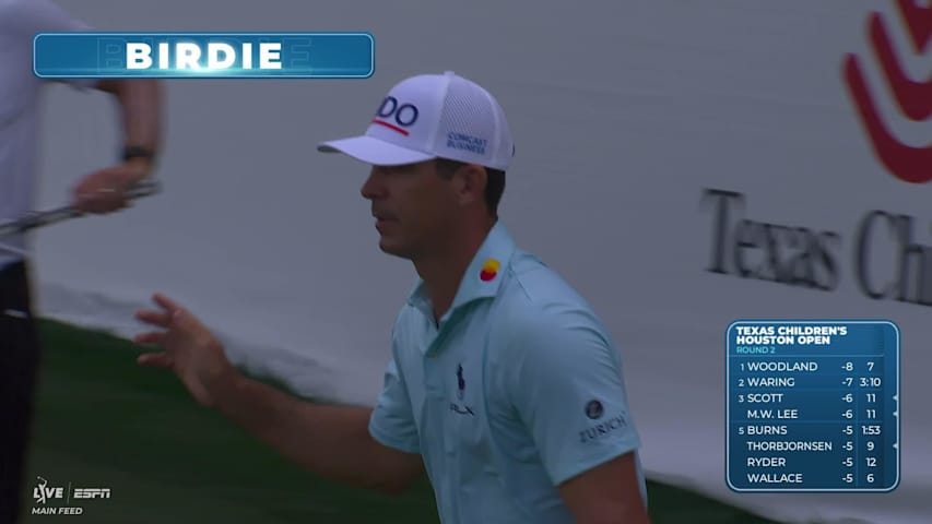 Billy Horschel holes out 28-foot birdie putt on No. 18 at Texas Children's