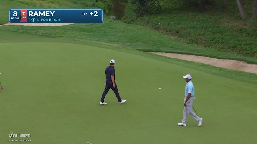 Chad Ramey sinks 21-foot birdie putt on No. 8 at Charles Schwab