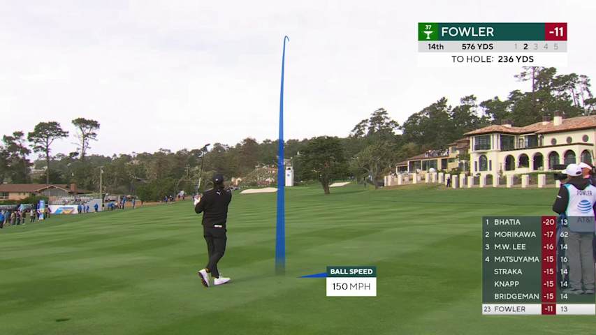 Rickie Fowler hits 249-yard approach to 15 feet, sets up birdie on No. 14 at AT&T Pebble Beach