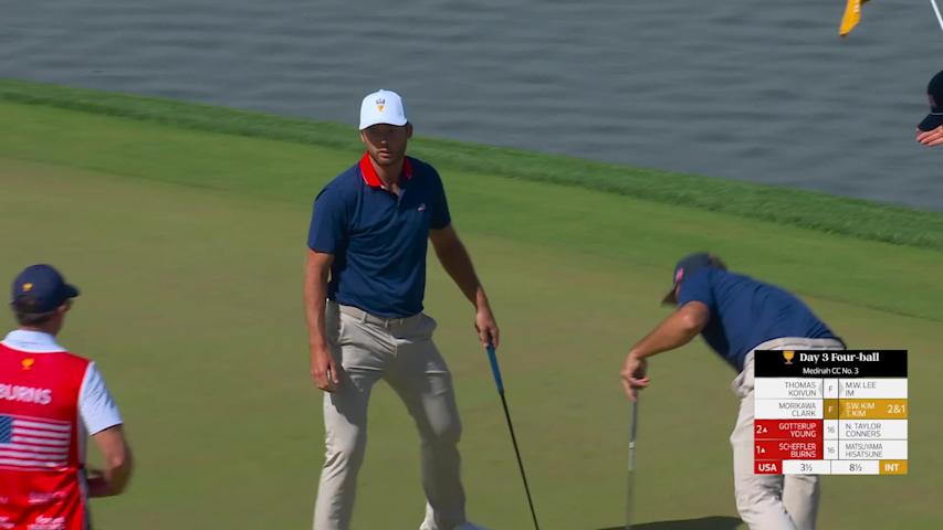 Sam Burns makes birdie on No. 16 at the 2026 Presidents Cup
