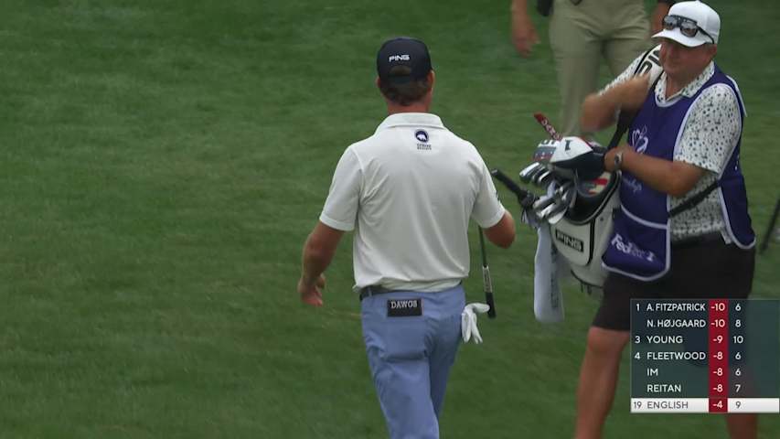 Harris English holes 67-foot shot from rough for birdie on No. 9 at Truist Championship