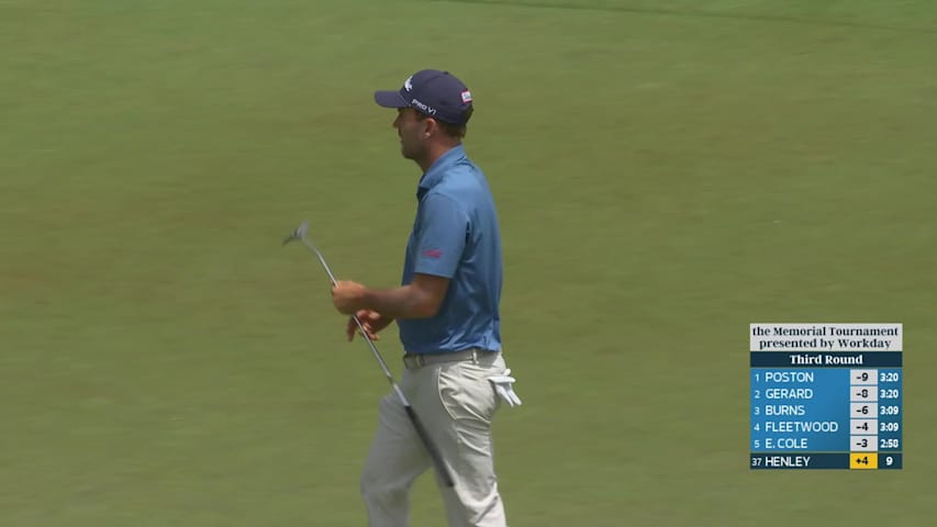 Russell Henley gets up-and-down from 117 yards for birdie on No. 9 at the Memorial
