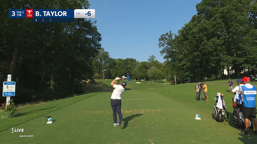 Ben Taylor hits tee shot tight to lead to birdie at Wyndham