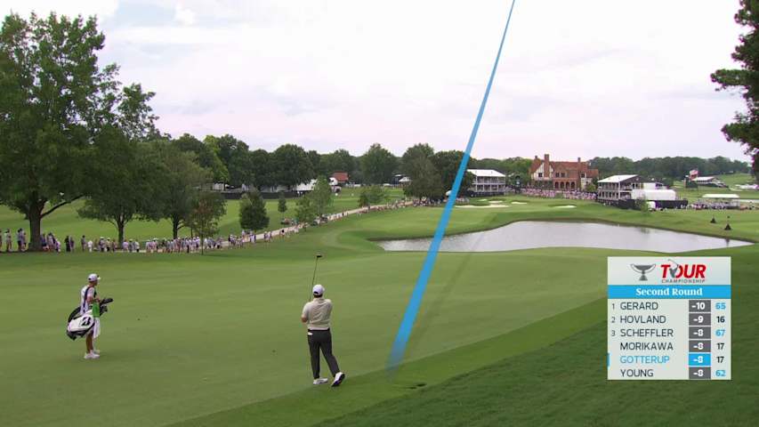 Chris Gotterup sinks 4-foot putt for birdie on No. 18 at TOUR Championship