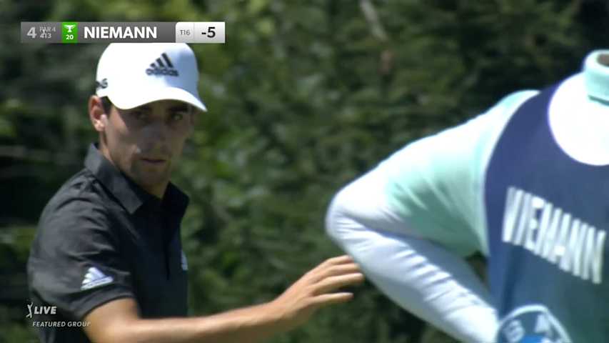 Joaquin Niemann sinks a 25-foot birdie putt at BMW Championship