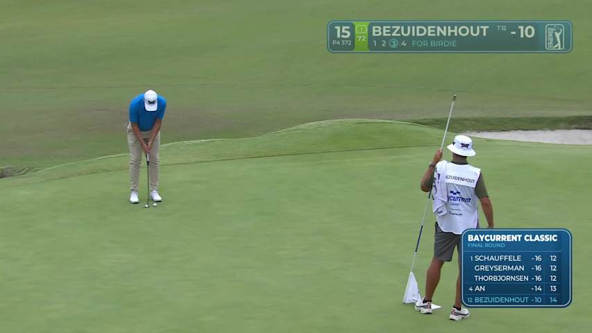 Christiaan Bezuidenhout sinks 25-foot birdie putt on No. 15 at Baycurrent