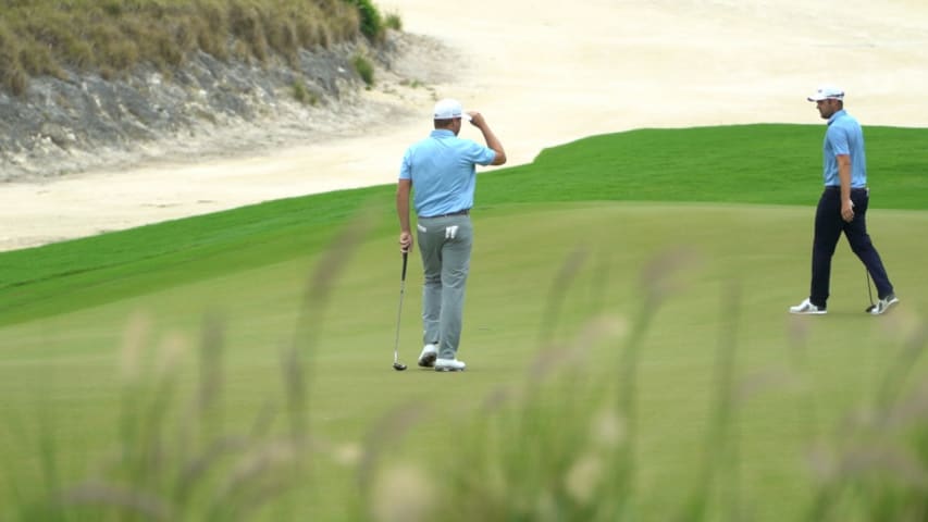 Brice Garnett's downhill birdie putt on No. 2at Corales Puntacana