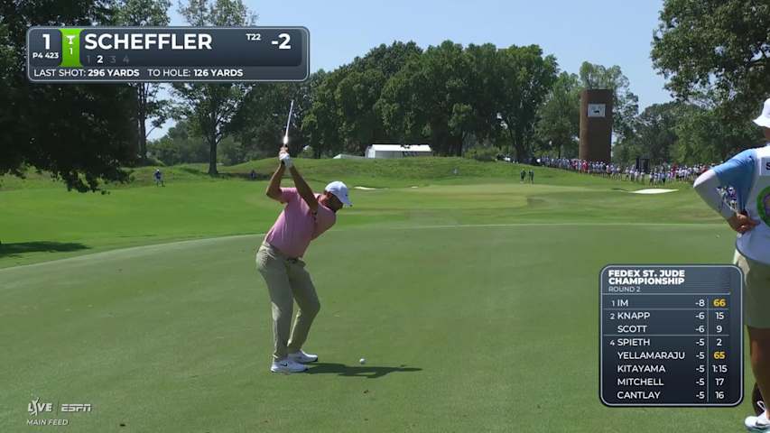 Scottie Scheffler's 123-yard approach sets up birdie on No. 1 at FedEx St. Jude