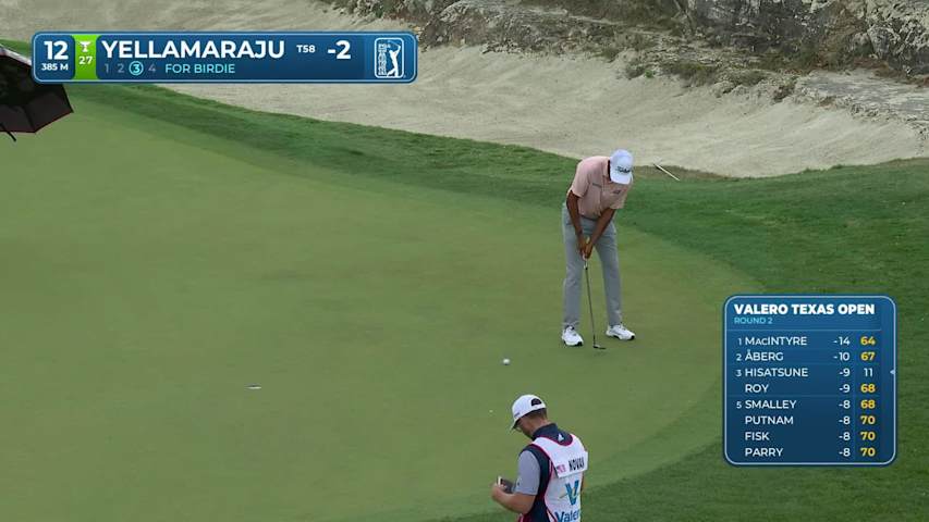 Sudarshan Yellamaraju drains 10-foot birdie putt on No. 12 at Valero