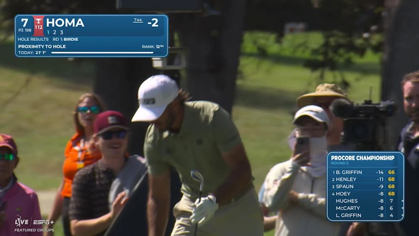 Max Homa nearly holes 198-yard tee shot to 4 inches for birdie at Procore