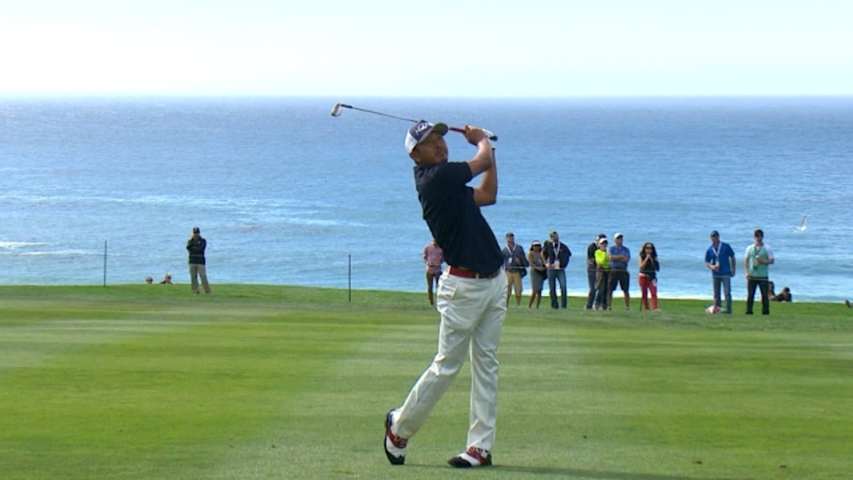 Hiroshi Iwata's approach takes a peek in the cup at AT&T Pebble Beach
