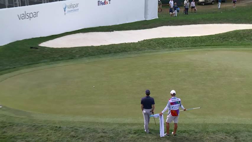 Gary Woodland holes out 35-foot shot for birdie on No. 16 at Valspar