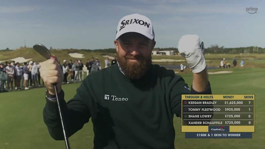 Shane Lowry earns his first skin after rattling flag with pitch at ‘The Skins Game’