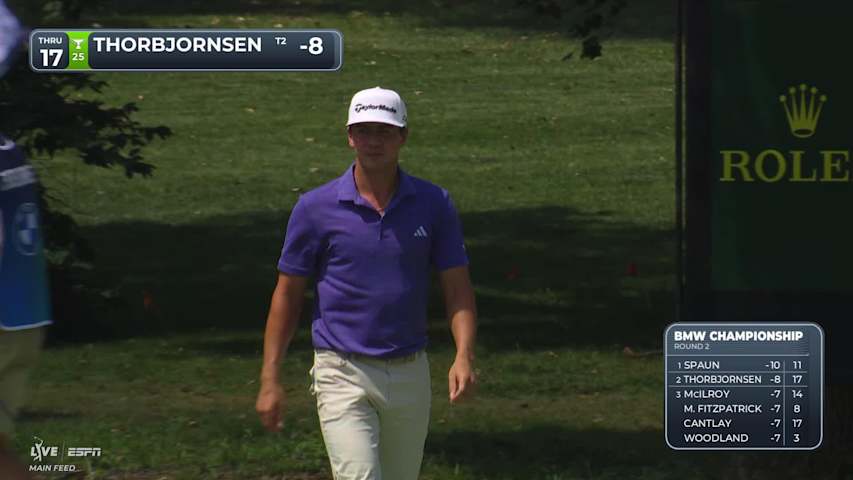 Michael Thorbjornsen sinks 10-foot birdie putt on No. 17 at BMW Championship
