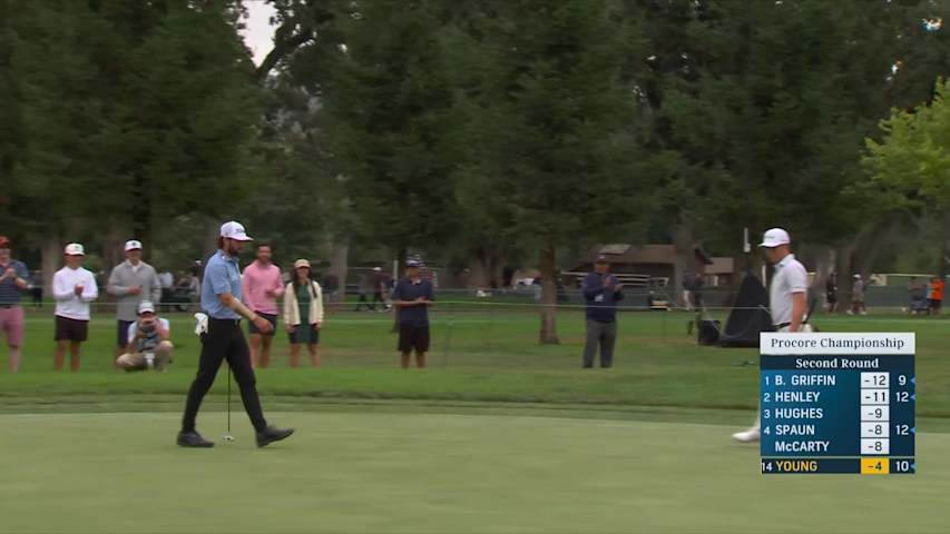 Cameron Young sinks 28-foot birdie putt on No. 1 at Procore