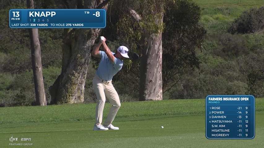 Jake Knapp sinks 7-foot birdie putt on No. 13 at Farmers
