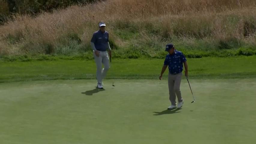 Gene Sauers rolls in birdie putt on No. 16 at Boeing Classic