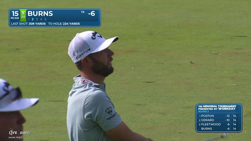 Sam Burns sinks 5-foot putt for birdie on No. 15 at the Memorial
