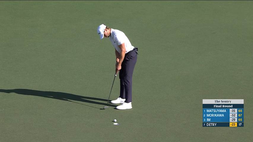 Thomas Detry puts in birdie putt to finish his round at The Sentry