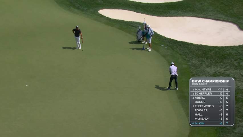 Michael Kim holes out for birdie putt from 27-feet on No. 8 at BMW Championship