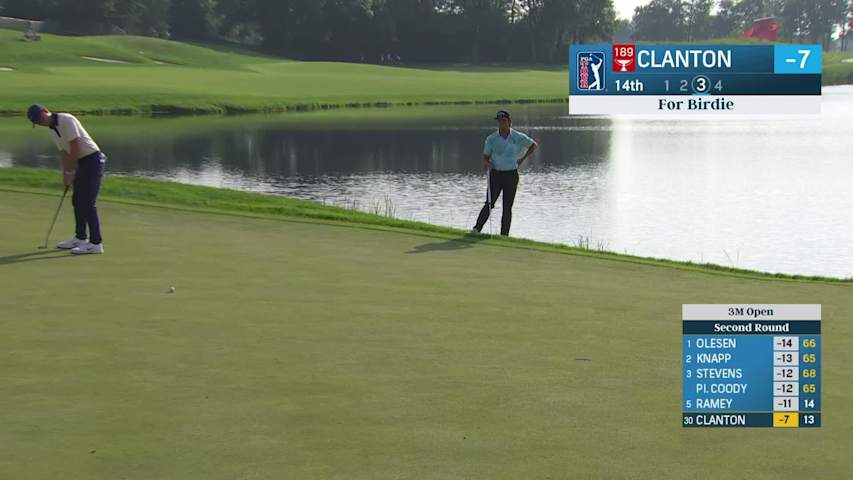 Luke Clanton sinks a 27-foot birdie putt on No. 14 at 3M Open