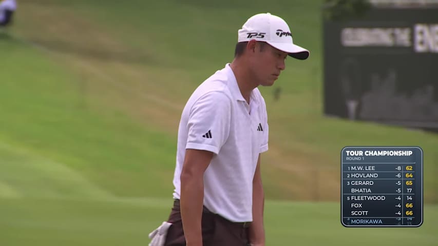 Collin Morikawa drains 20-foot birdie putt on No. 14 at TOUR Championship