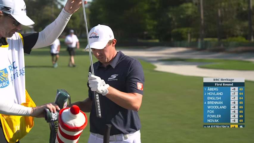 Matt Fitzpatrick drains 18-foot birdie putt on No. 16 at RBC Heritage