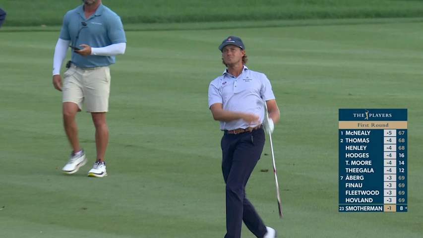 Austin Smotherman hits 159-yard approach to 8 feet, makes birdie on No. 18 at THE PLAYERS