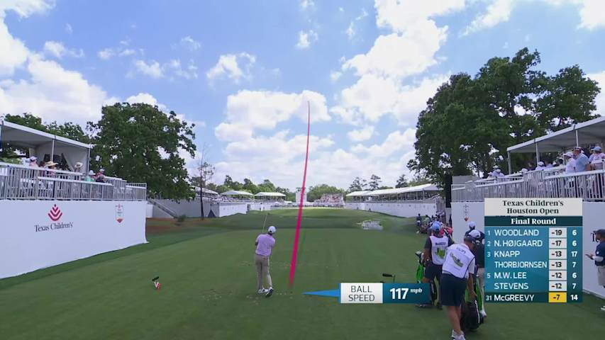 Max McGreevy hits 149-yard approach to 5 feet, sets up birdie on No. 15 at Texas Children's