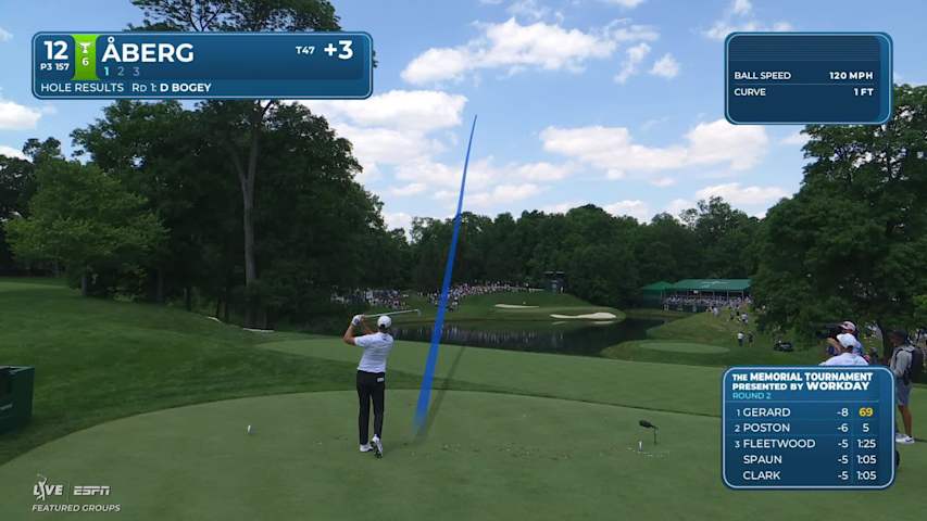 Ludvig Åberg sinks 22-foot birdie putt on No. 12 at the Memorial