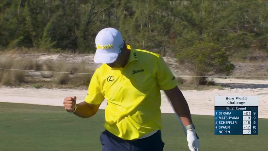 Hideki Matsuyama zips back wedge into hole from 116 yards for eagle on No. 10 at Hero