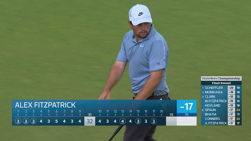 Alex Fitzpatrick sinks 25-foot birdie putt on No. 17 at Travelers