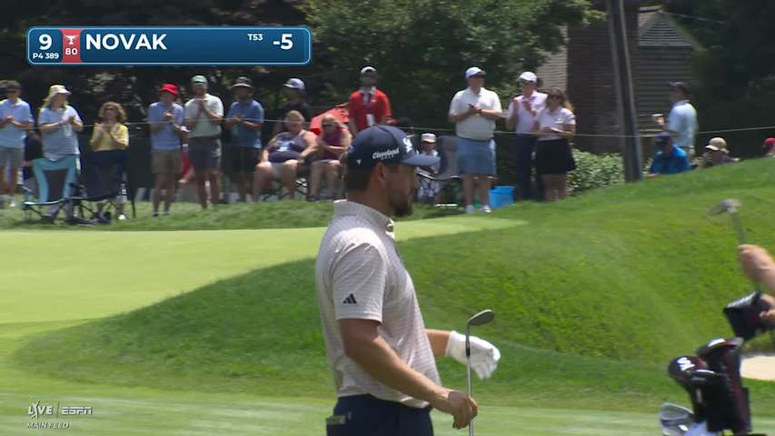 Andrew Novak holes 69-yard shot for birdie on No. 9 at Travelers