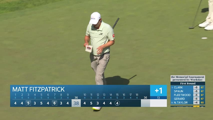 Matt Fitzpatrick sinks 7-foot birdie putt on No. 15 at the Memorial