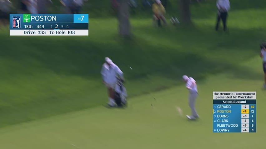 J.T. Poston holes 107-yard approach for eagle on No. 13 at the Memorial