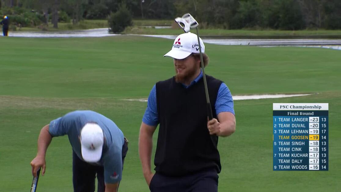 Leo Goosen holes putt for eagle at PNC Championship