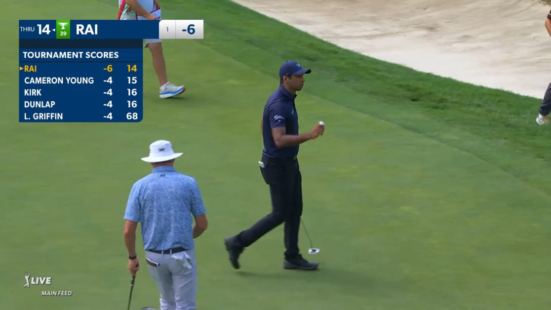 Aaron Rai Tee Aaron Rai sticks tee shot 4 feet from the hole at Rocket Mortgage